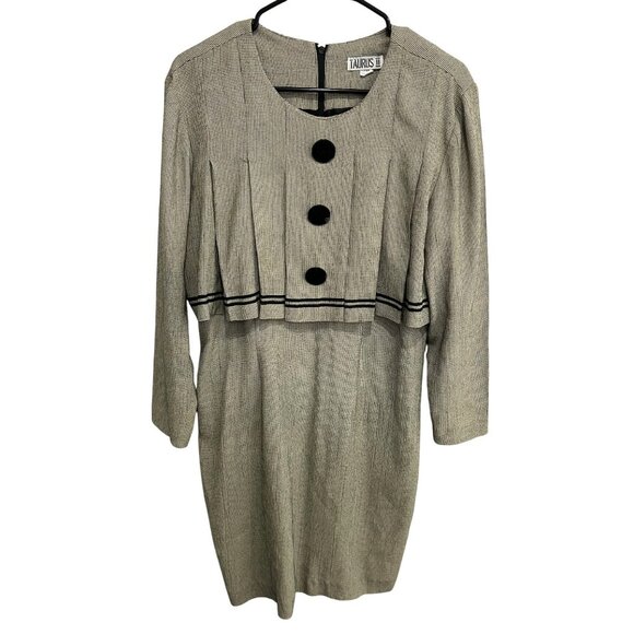 Vintage Taurus II Houndstooth Dress With Overlay Design Button Details Size M - Picture 1 of 9